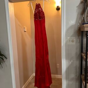 Elegant Red Lace Halter Gown